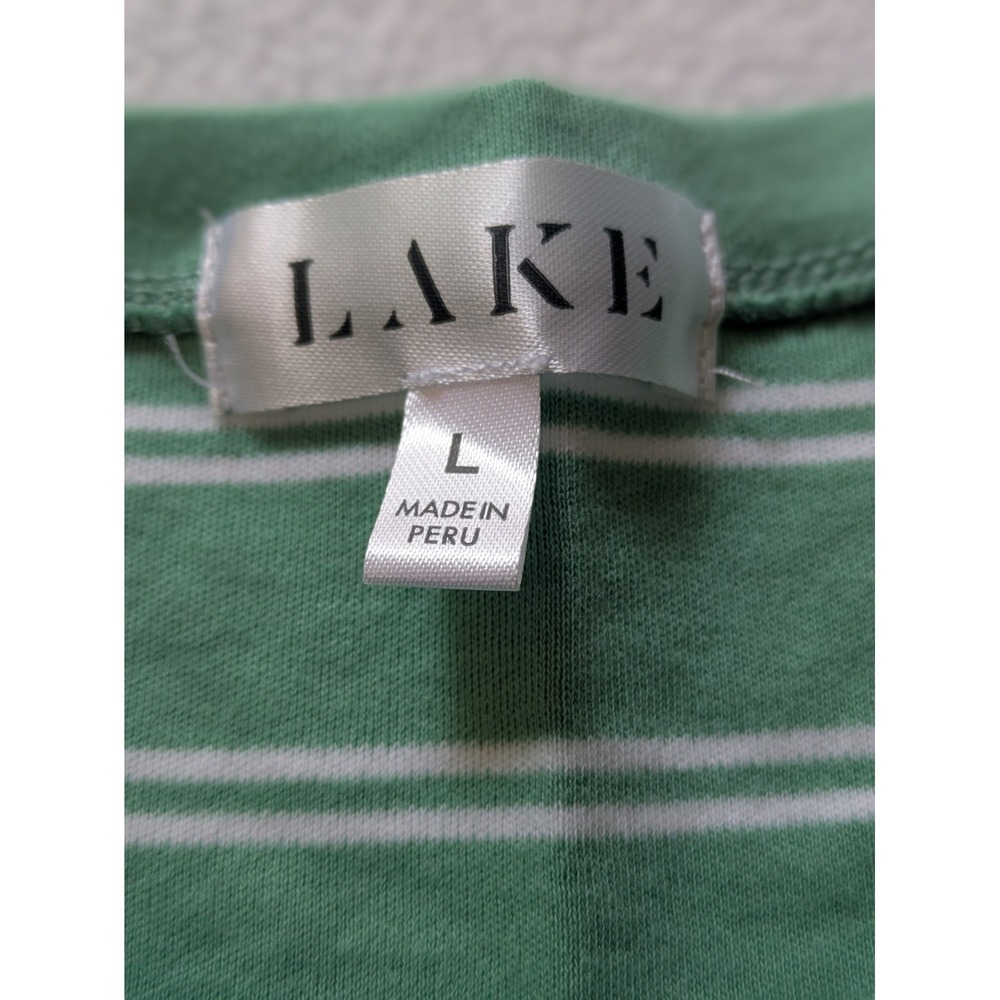 Lake Striped Shirt Womens Lg Green White Scoop Neck 3/4 Raglan Sleeve Jersey Top - Picture 2 of 9
